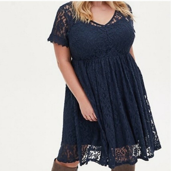 knee length dresses for ladies Blue Halter Lace Skater Dress Blue / L main image 0
